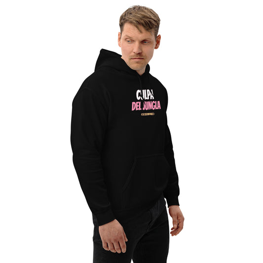 Sudadera Friki Unisex "Culpa del Jungla" negra (lateral)