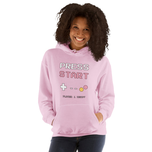 Sudadera Friki Unisex "Press Start" rosa