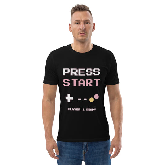 Camiseta Friki Unisex "Press Start" negra