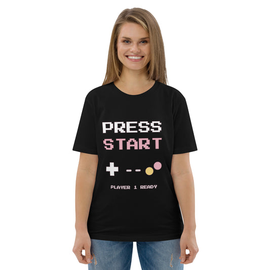 Camiseta Friki Unisex "Press Start" negra