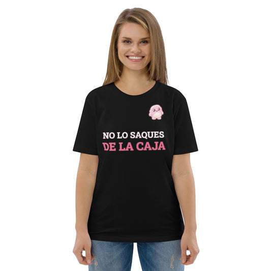 Camiseta Friki Unisex "No Lo Saques de la Caja" negra